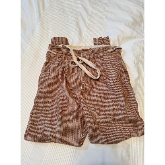 Free People Caraway Light At Sunrise Pants Brown Striped Belted Pants Size 2 - Picture 8 of 8